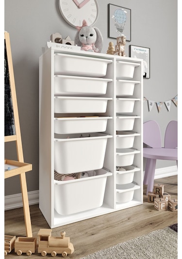 %100 Mdf - Large Duo 14 Sepetli Oyuncak Dolabı Beyaz
