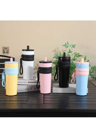 Novahub 316 Paslanmaz Çelik Seyahat Bardağı - Pembe, Pratik İp Kulplu Şişe Tasarımı Pembe