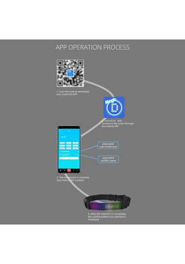 Geeroyoo Bluetooth Bağlantılı, App Kontrollü, Şarj Edilebilir Köpek Tasması, 4 Renkli Işık Ve 8 Mod Seçeneği Siyah