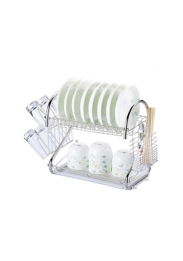 Dancemonkey 2 Katlı Mutfak Bulaşık Kurutma Rafı Gümüş , Gümüş Kaplama Gümüş