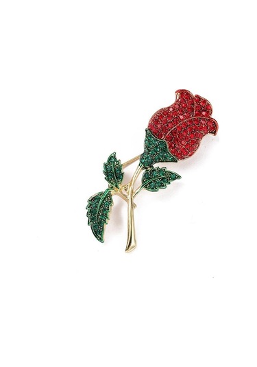 Kırmızı Blucome Rhinestone Çiçek Broş Kadınlar Için Parlayan Kıvılcım Pin Lale Gül Aksesuarları Yeni 2023