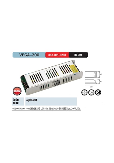 Horoz Vega-200 17A 200W Led Trafosu