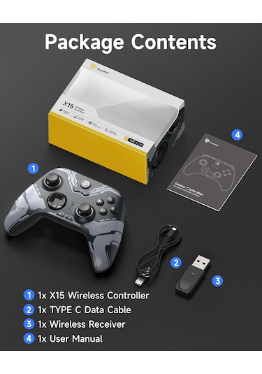 Easysmx X15 - Kablosuz Gamepad - Hall Effect Stick - 7 Rgb - Siya