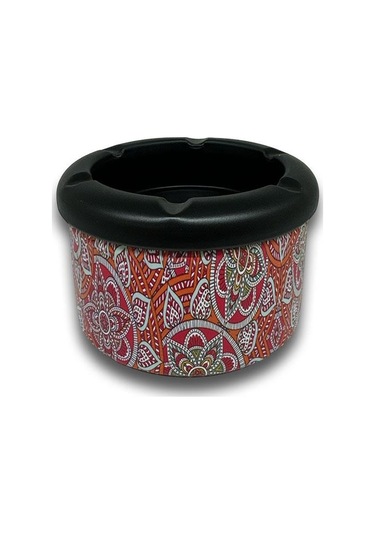 Mandala Desen Metal Mini Sigara Küllüğü Kırmızı 8cm
