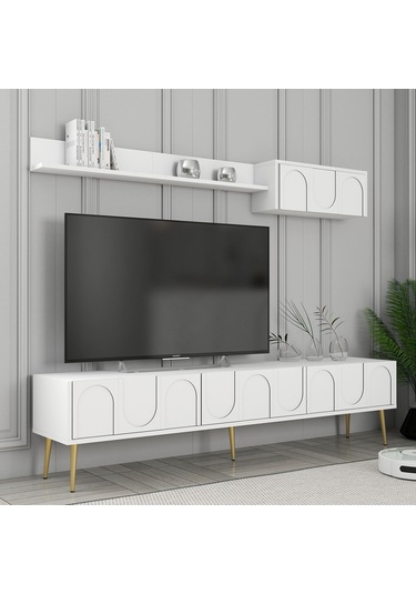 Variant Lyon Duvar Raflı Tv Ünitesi - Beyaz / Altın
