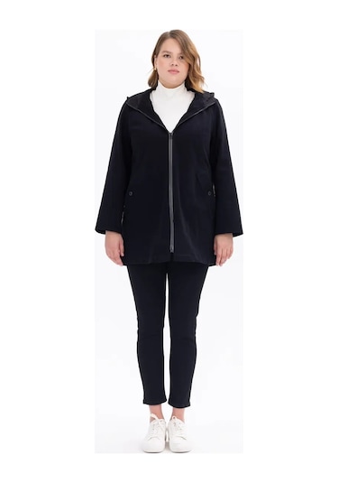 Gala-xi Kapüşonlu Büyük Beden Sırt Detaylı Siyah Kadın Kap 232111201004 Siyah
