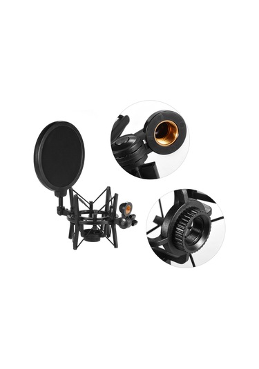 Yunboo Plastik Mikrofon Şok Emici Siyah Renkli 15cm Anti-gürültü Filtreli Koruyucu Kutu