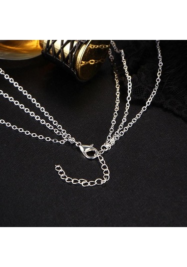 Basit 3 Katmanlı Kolye Küçük Nokta Zarif Metal Bar Kolye Kazak Zinciri Gümüş Çok Renkli