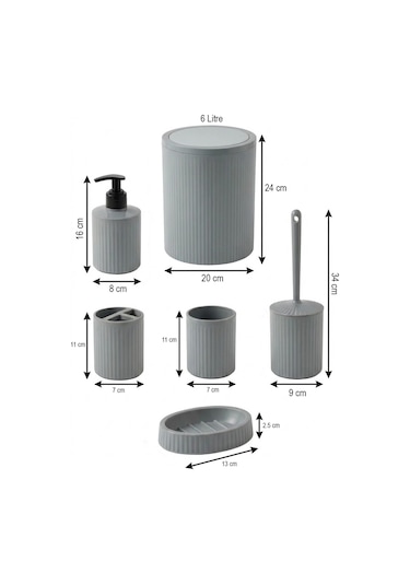 Makri Home 5 Parça Şık Gri Banyo Seti, Hacim: 6 Litre Gri
