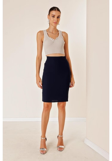Astarlı İthal Krep Küp Etek - 34097 - Lacivert