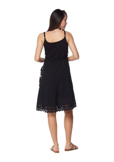 Şile Bezi Siyah Askılı Kemerli Elbise