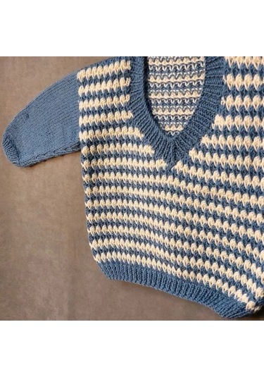 Uretti - Talia 8659 - 5602 El Örgüsü Erkek Çocuk Kazak - 2 Yaş Mavi - Krem