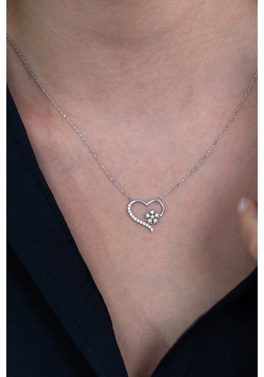 Gümüş Kalp Kar Tanesi Kolye Sevgiliye Hediye Wsn06