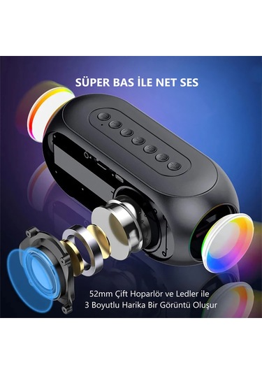 Hymark Bluetooth S8 Rgb Led Işıklı Dijital Saat Alarm Şarjlı Hopa