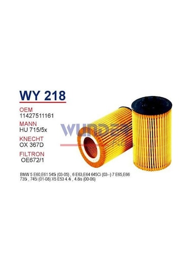 WUNDER WY218 YAĞ FİLTRESİ - BMW 5 SERiE E60-E61 - X5 E53 4.4i - 7