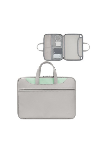 Baona Bn-q006 Pu Deri Tam Açılan Laptop Çanta 13 / 13.3 İnç Gri + Nane Yeşili Siya