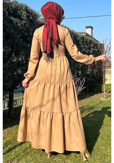 Rabia Şamlı Bej Gabardin Elbise Normal