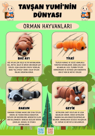 Tavşan Yumi Orman Hayvanları Koleksiyonu- 4 Parça 5-7 Cm Hareketli Oyuncaklar Ve Bilgilendirici Kartlar "