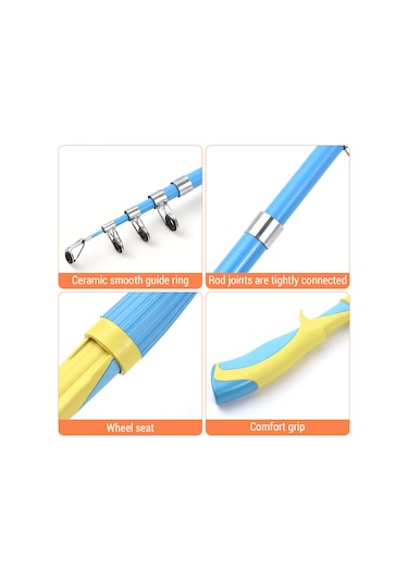 Skycity Çocuklar İçin 130cm Uzunlukta Teleskopik Mavi Balıkçılık Kamışı - Saçma Grip Ve Çok Amaçlı Kullanım Mavi