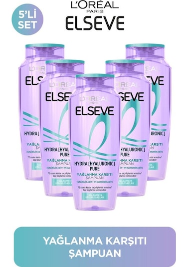 5'li Elseve Hydra Hyaluronic Pure Salisilik Asit Içeren Yağlanma Karşıtı Arındırıcı Şampuan 300ml pkt5lhydrapureshpset-10586