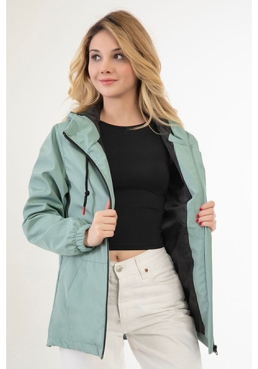 Riverstorm Kadın Mint Yeşil Kapüşonlu Su Geçirmez Ve Rüzgara Dayanıklı İçi Astarlı Cepli Yağmurluk - Rüzgarlık Mint Yeşil Mint Yeşili