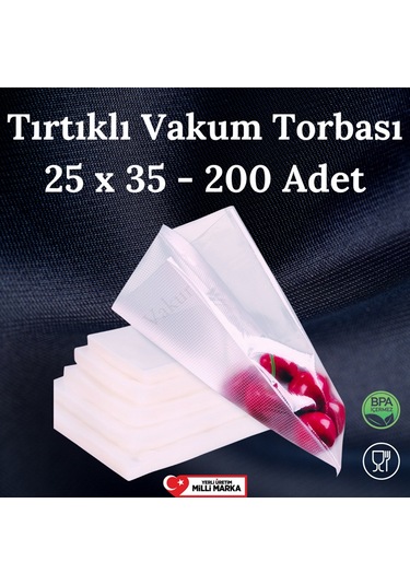 Tırtıklı Vakum Makinesi Poşeti Torbası- 25X35 Cm - 200 Adet