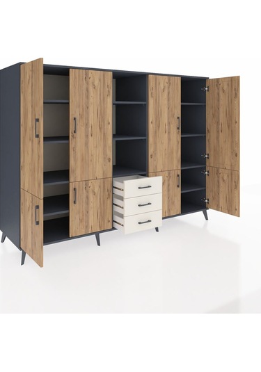 Kronos Dolap 11 Raflı 3 Çekmeceli 8 Kapaklı 220x59x163 Antrasit-ç Antrasit-çam/aytaşı