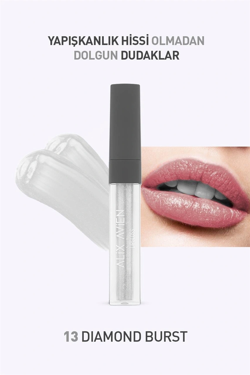 Alix Avien Uzun Süre Kalıcı Yapışkan His Bırakmayan Nemlendirici Dudak Parlatıcısı Lipgloss 13 Diamond Burst
