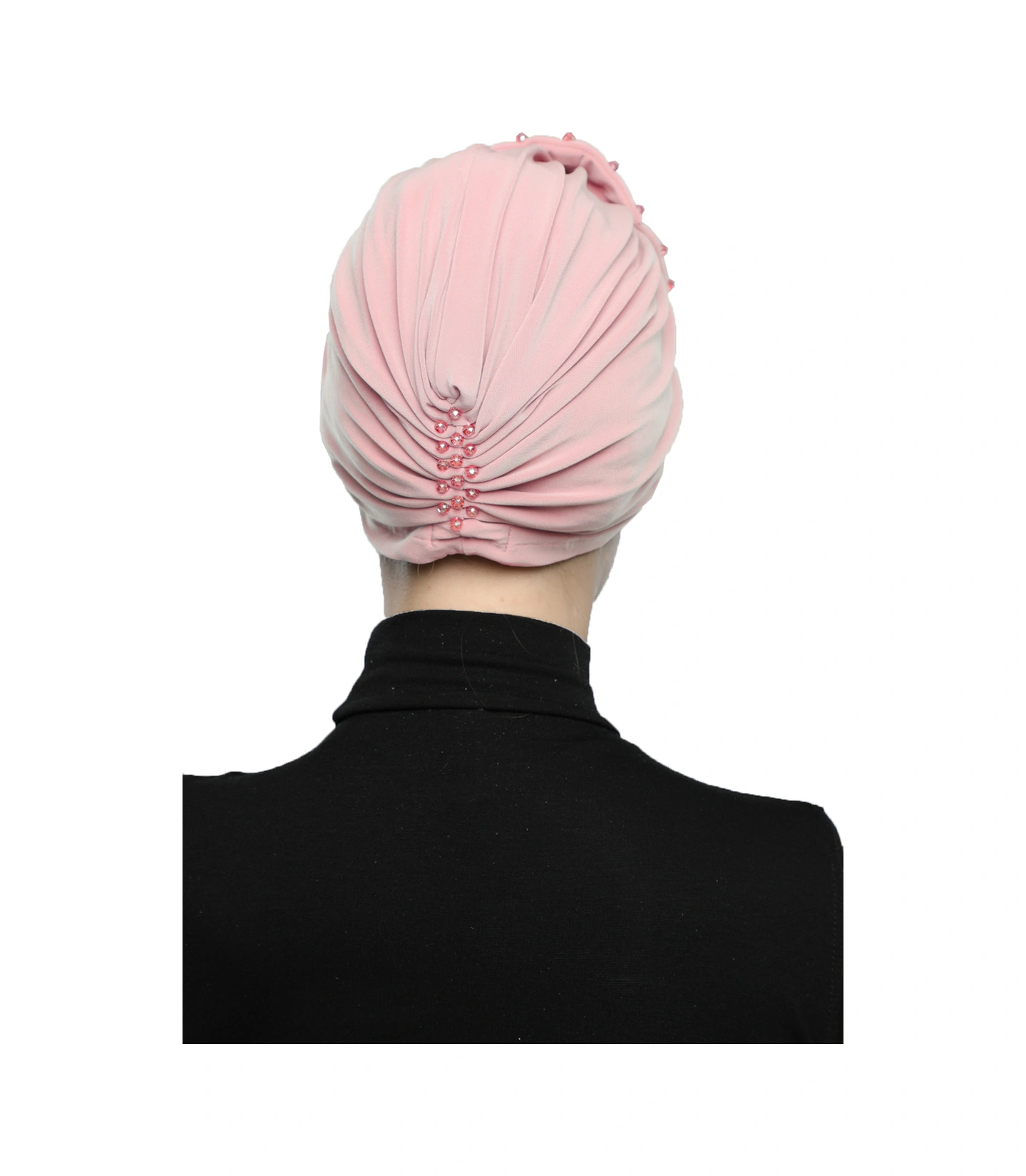 Kristal Yelpaze Taş Işlemeli Çift Taraflı Astarlı Pudra Hazır Türban Tesettür Abiye Bone Pudra