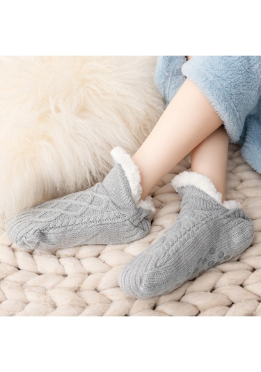 Kışlık Polar Astarlı İç Mekan Ev Patik Unisex Yetişkin Ev Çorabı Gri
