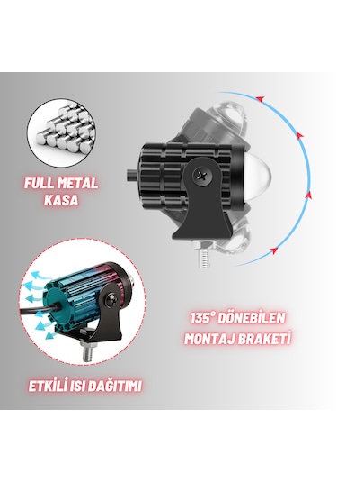 Motosiklet Scooter Mini Sis Farı Set Delici Işık Beyaz Sarı Metal