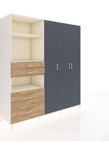 Kronos Dolap 12 Raflı 4 Çekmeceli Tek Askılı 220x59x243 Aytaşı-antrasit/çam Antrasıt/atlas Çam