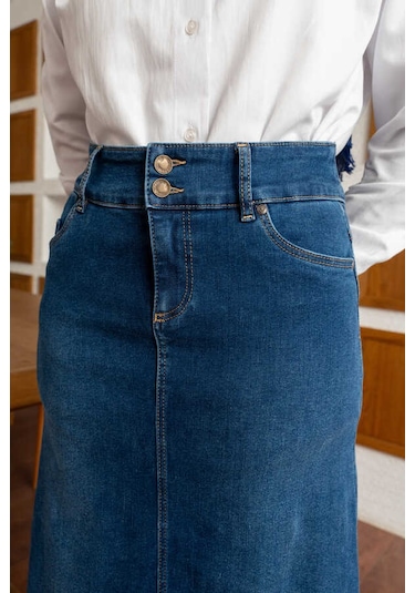 Neways 2254-denim Klasik Etek Koyu Mavi Koyu Mavi