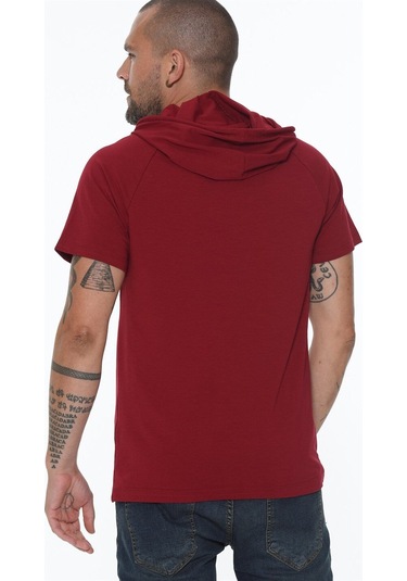 T8570 Dewberry Kapşonlu Erkek T-shırt-bordo Bordo