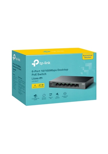 TP-Link LS106LP 4 Port 10/100 + 2 Port RJ45 Uplınk 41 W 250 M Switch