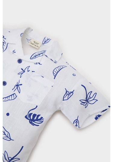 DeFacto Erkek Bebek Tropikal Desenli Flamlı Poplin Kısa Kollu Gömlek E7803A525SMWT34 Beyaz