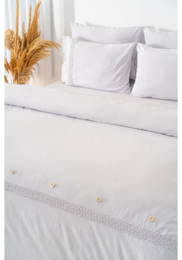 Grace Taş Güpürlü Çift Kişilik %100 Pamuklu Nevresim Seti - 6 Parça Çeyiz Seti Taş