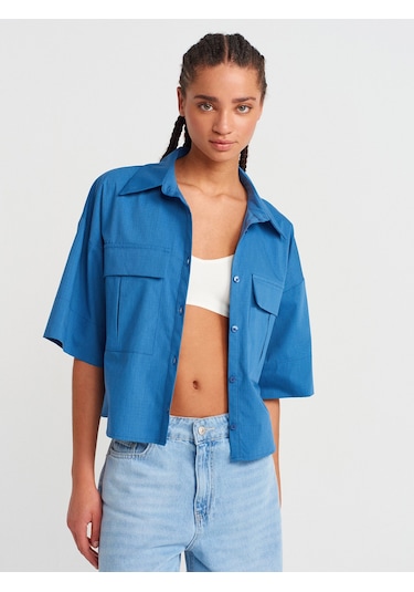 Dilvin 50495 Oversize Cepli Gömlek-indigo Indigo