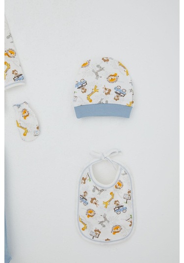 Breeze Erkek Bebek Hastane Çıkışı 5 Li Safari Macerası Sevimli Hayvancıklar Desenli 0-3 Ay, Beyaz Beyaz