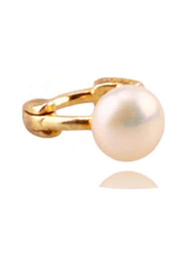 Liu S 28 Halka İnci Gümüş Piercing 925 Ayar, Altın Kaplama, İnci Detaylı Ms3843 Altın