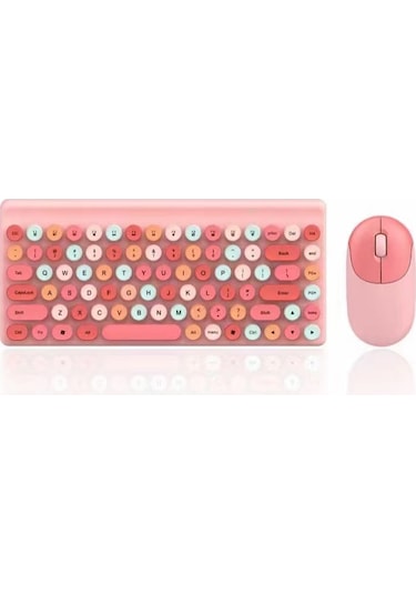 Jeemson 86 Tuşlu Pembe Klasik Daire Anahtarlı 2.4g Kablosuz Klavye-fare Seti - İnsan Mühendisliği, 10m Mesafe, Çok Cihaz Desteği, Hemen Kullanıma Hazır Diğer