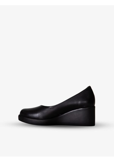 215551114-1 Siyah Deri Napa Kadın Topuklu Ayakkabı Siyah