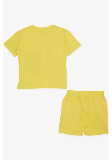 Macawı Kız Çocuk Şortlu Takım Rakam Baskılı 3-7 Yaş, Sarı Sarı