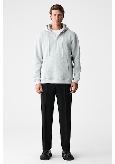 Grimelange Justus Erkek Kapüşonlu Kanguru Cepli Fermuar Yakalı Grimelanj Sweatshirt Grimelanj