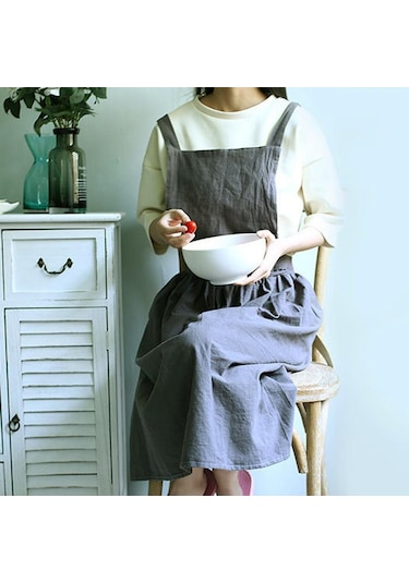 Suntek Pamuk Keten Kolsuz Önlük Mutfak Pişirme Pişirme