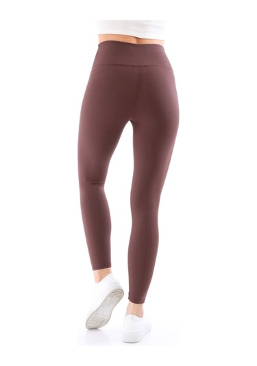 Kadın Kahve Renk Fitilli Yüksek Bel Tayt Kahve