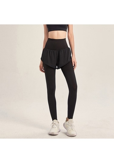 Fastbuy Kadın Siyah Spor Taytı 2'li Esnek Bel Arka Cep Koşu Yoga Elastik Tayt Siyah