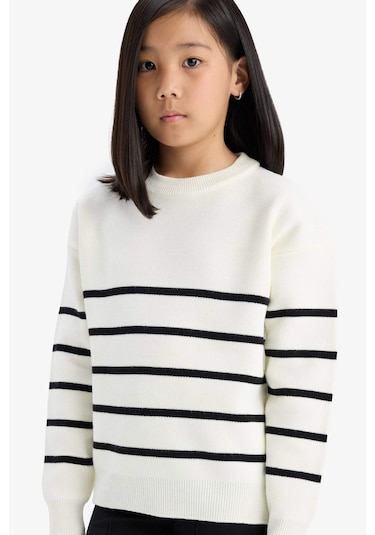 Defacto Kız Çocuk Bisiklet Yaka Çizgili Triko Kazak Z0194a625auer233 Ekru Defacto Kız Çocuk Bisiklet Yaka Çizgili Triko Kazak Z0194a625auer233 Ekru
