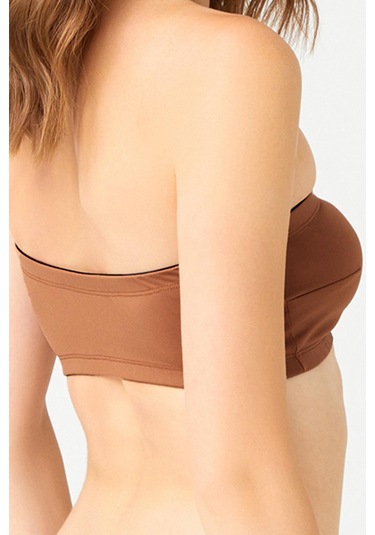 Straplez Crop Top Büstiyer Sütlü Kahve Sütlü Kahverengi