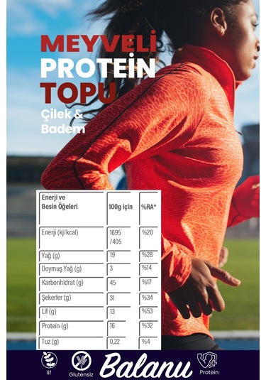 Meyveli Çilekli & Bademli Protein Topları 55gr X3 Adet
